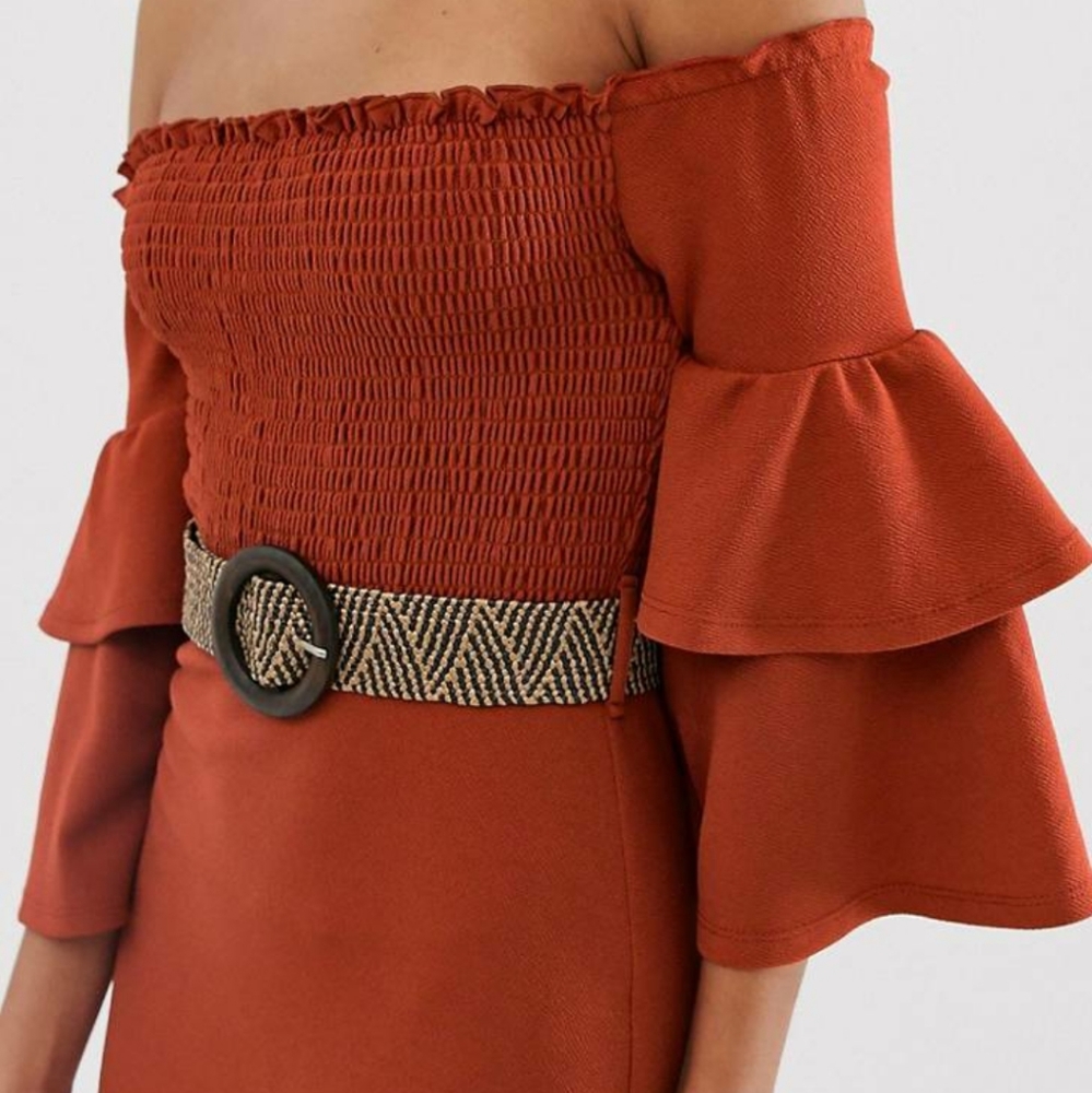 ❤ Asos Off the Shoulder Midi Dress